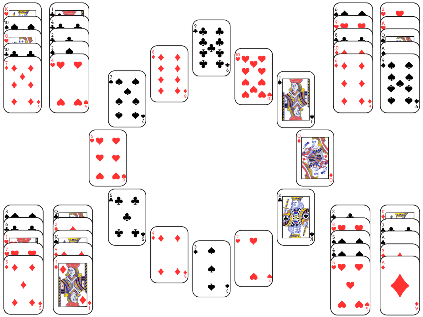 Grandfather's Clock Solitaire set up: card layout