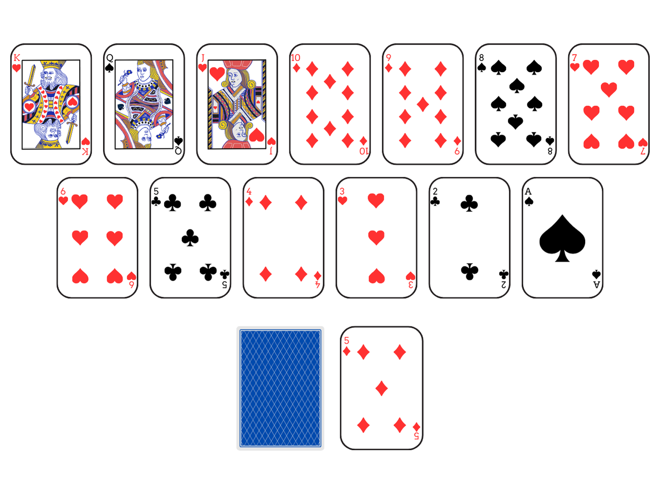 Reverse Order Solitaire set up: card layout