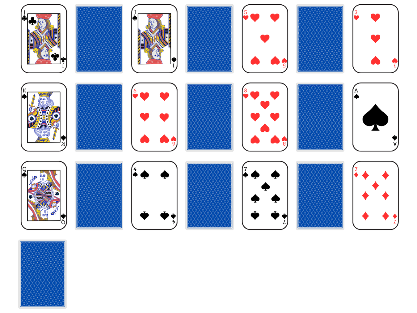 Reversi Solitaire set up: card layout