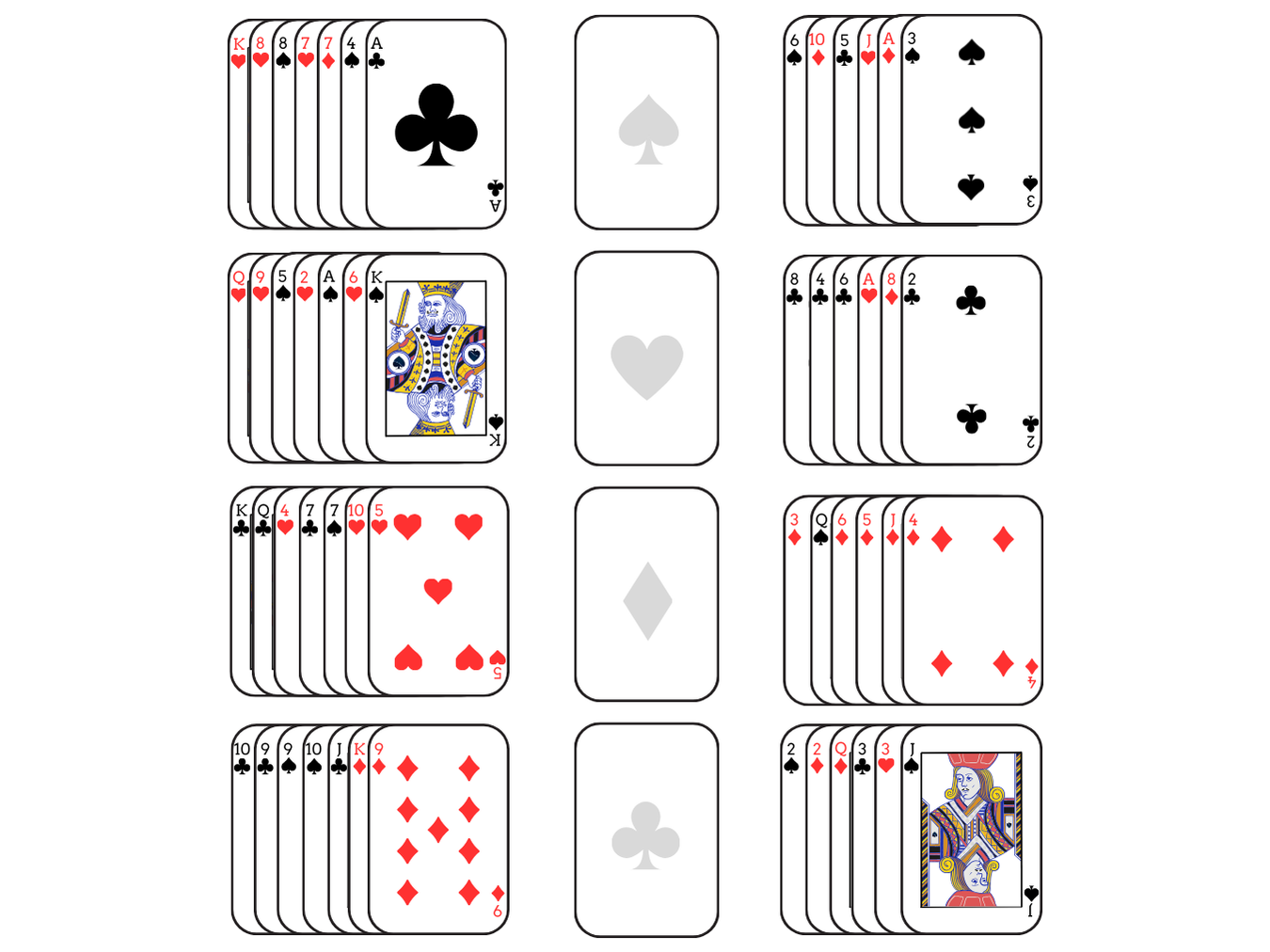 Streets and Alleys Solitaire set up: card layout